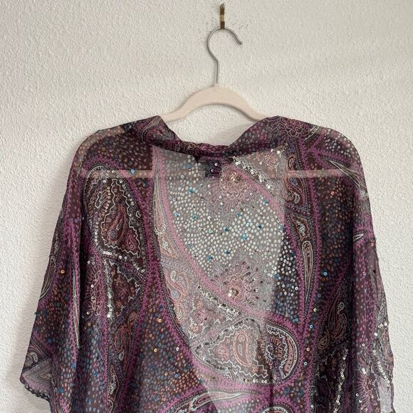 Y2K VTG Frech Connection 100% Silk Sequin Front Tie Blouse Festival Boho Sheer - Picture 5 of 11